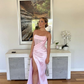 Chic Pink Strapless Prom Dress,Glam Pink Evening Dress with Split,Pageant Dress Y1986