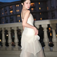 Elegant White Chiffon Mermaid Evening Dress Long Layered Prom Dress Y7716