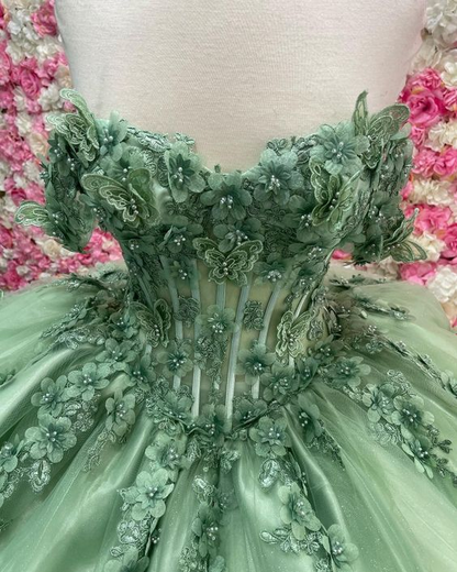 Sweetheart Sage Green Quinceanera Dresses Butterfly Applique Ball Gown Simplepromdress Sweetheart Sage Green Quinceanera Dresses Butterfly Applique Ball Gown Simplepromdress