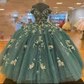 Dark Green Quinceanera Dresses Off the Shoulder Princess Pageant Ball Gown Flowers Y4432