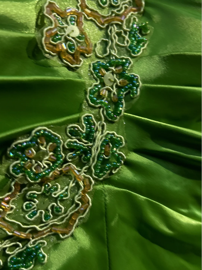 Pretty Green One Shoulder Satin Beaded Mermaid Evening Dress Long Wedding Guest Dress SP1972