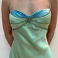 Sexy Spaghetti Straps Green Satin Beaded Prom Evening Dress Y7757