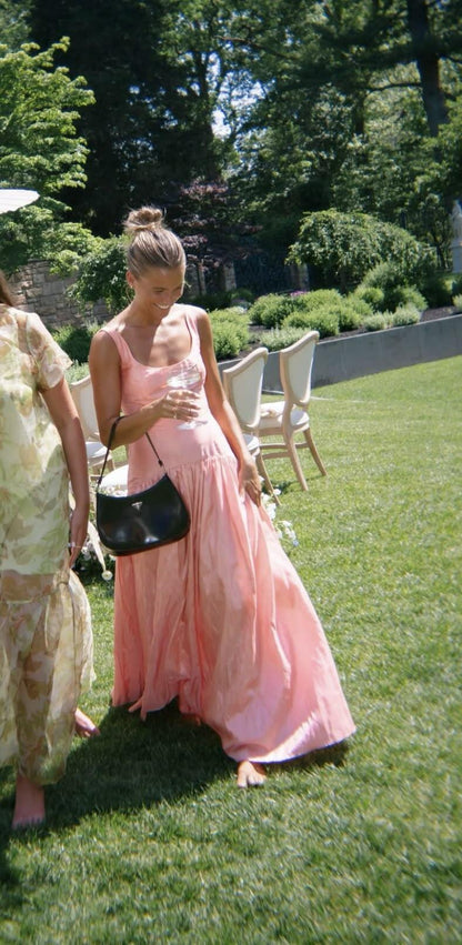 Elegant Sleeveless Pink Satin Long Party Dress Long Wedding Guest Dress SP4015