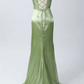Green Scoop Neck Lace-Up Back Long Prom Dress with Slit Y6853