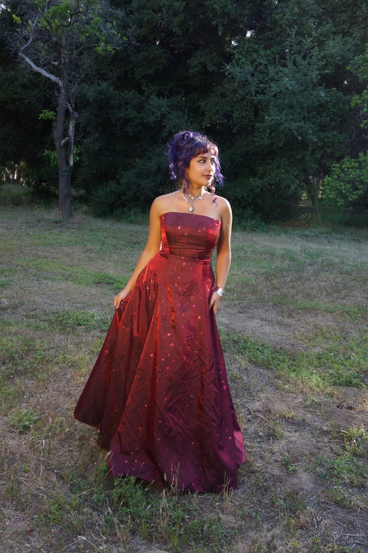 Vintage Strapless Satin Red Long Party Dress Prom Gown SP4137