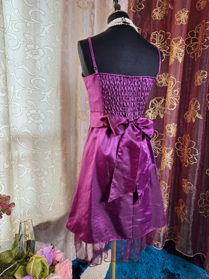 Vintage Spaghetti Straps Purple Satin Lace Short Homecoming Dress Birthday Dress SP85
