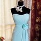 Classy Blue Strapless Chiffon Long Party Dress Birthday Dress With Floral SP1952