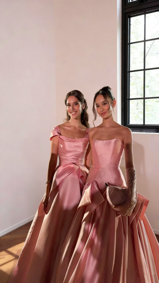 Pretty Pink Strapless Satin Pleated Ball Gown Long Birthday Party Dress Prom Gown SP1672