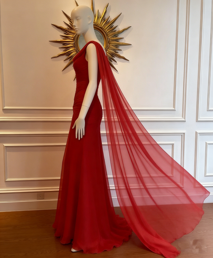 Charming Red Chiffon Mermaid Long Evening Dress Prom Dress Y8762