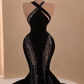 Sexy Black Mermaid Long Prom Dress with Train,Chic Black Evening Gown Y4178