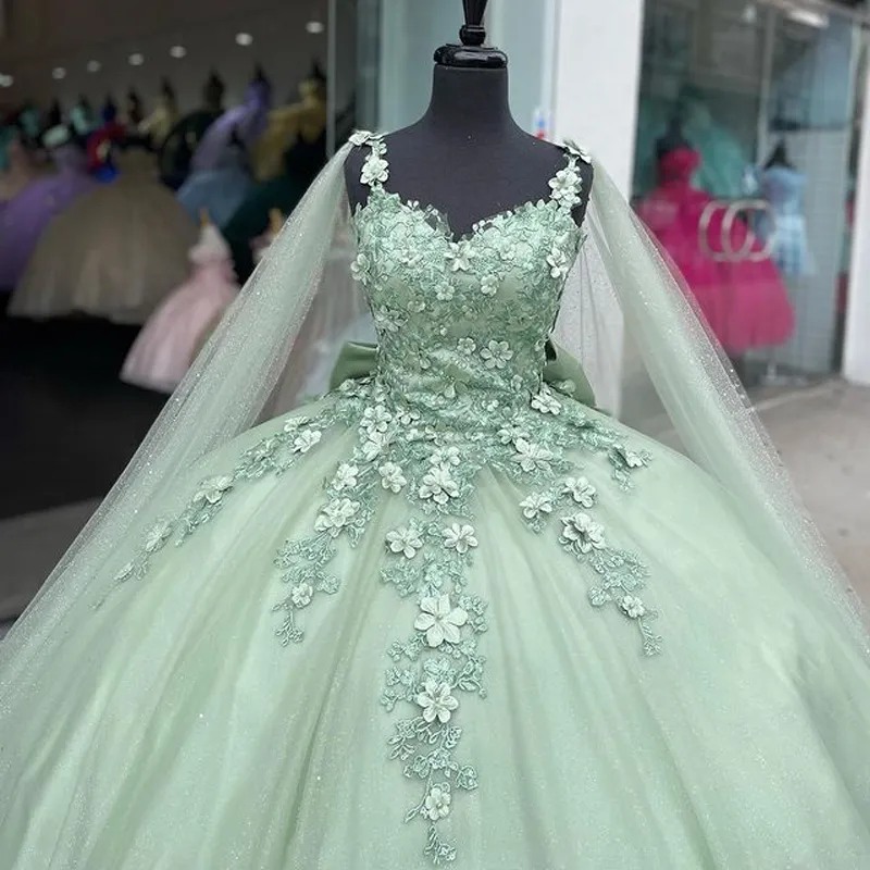 Mint Green Quinceanera Dresses 3D Flowers Ball Gown Pageant Party Swee Simplepromdress Mint Green Quinceanera Dresses 3D Flowers Ball Gown Pageant Party Swee Simplepromdress