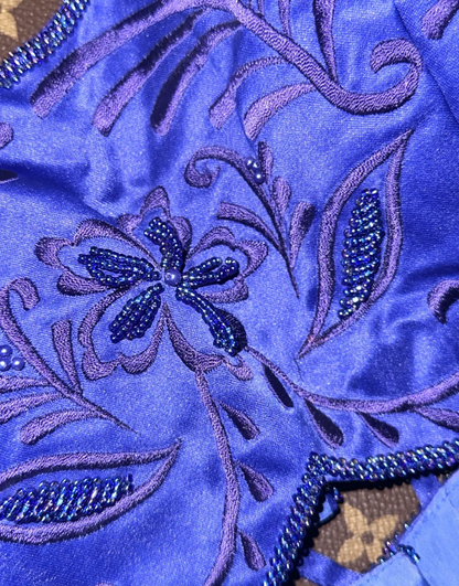 Sexy V Neck Purple Satin Beaded Mermaid Evening Dress Prom Dresses SP714