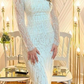 White Sequin Formal Prom Dress Long Sleeve,White Engagement Dress Y6588