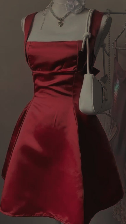 Vintage Burgundy Square Neck Satin A Line Homecoming Dress Short 19th Birthday Outfits Y9722