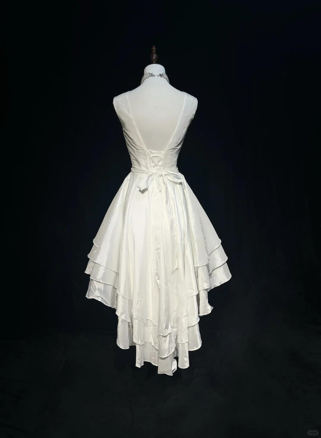 Elegant Sleeveless Satin Layered Short Graduation Homecoming Dress,White Short 15th Birthday Outfits SP2917