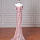 Gorgeous Pink Off The Shoulder Satin Mermaid Long Prom Dress Evening Dress Y8630