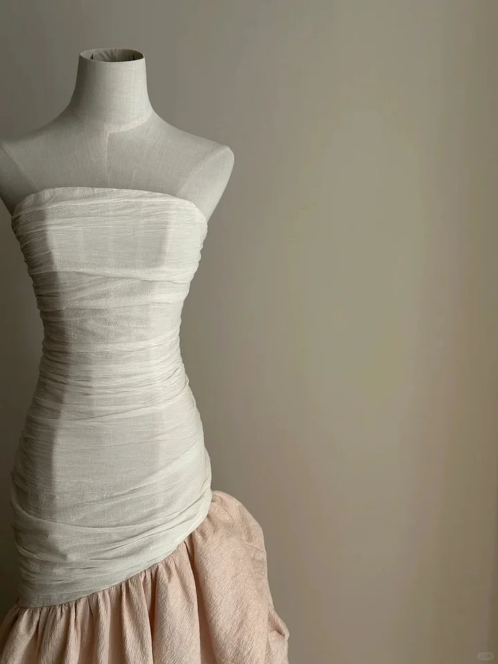 Elegant White Pink Long Satin Tulle Mermaid Long Wedding Dress SP405