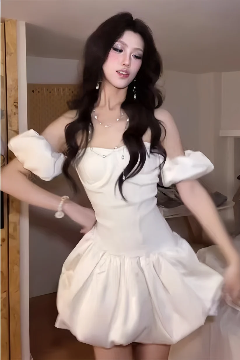 Pretty Off The Shoulder White Satin A Line Short Prom Dress Formal Graduation Homecoming Dress SP144
