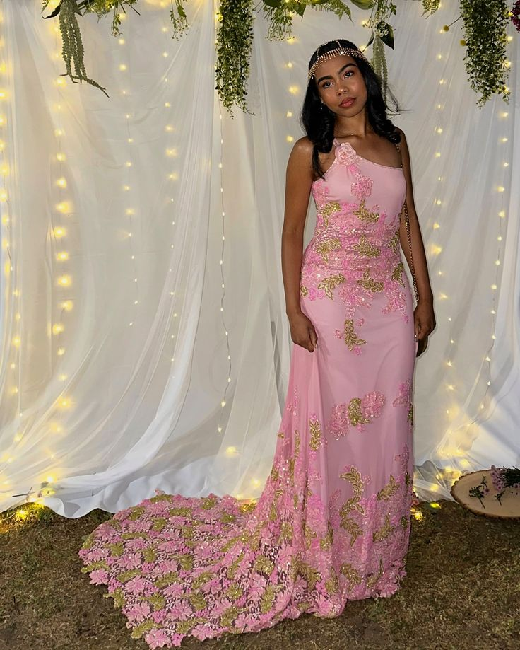 Charming One Shoulder Pink Satin Lace Sequin Mermaid Long Party Dress Formal Long Wedding Guest Dress SP1346