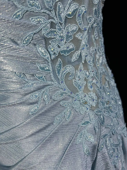 Elegant Blue Spaghetti Strap Prom Gown Pleated Backless Banquet Evening Dress Y8773