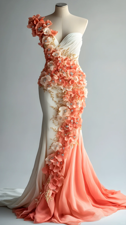 Classy Peony Flower Appliques Chiffon Prom Dress,Long Mermaid Evening Dress Y8566
