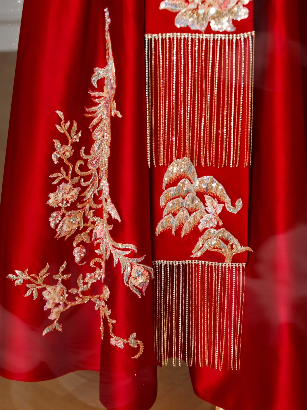 Gorgeous Red Satin Sequin Embroidery A Line Prom Dress,Strapless Evening Dress Y8631