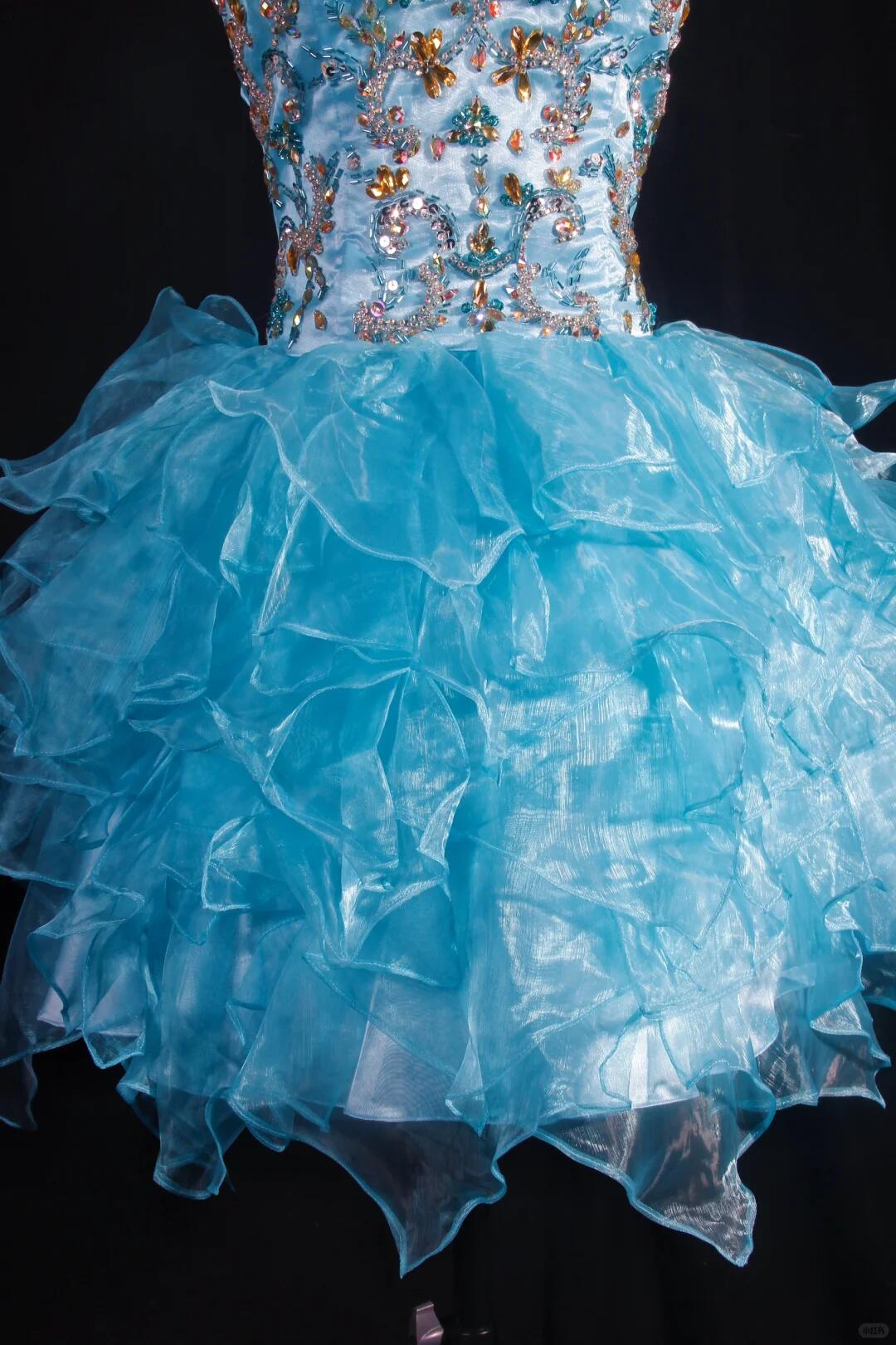 Pretty Sweetheart Neck Satin Tulle Beaded Short Birthday Outfits,Light Blue A Line Short Homecoming Dress SP2833