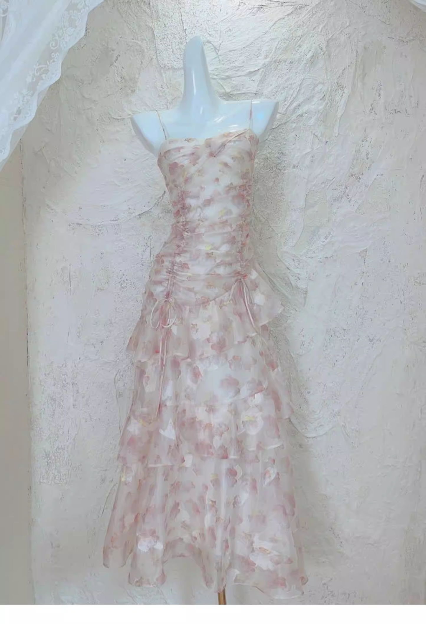 Charming Pink Chiffon Print Floral layered Ruffles Mermaid Party Dress Formal Birthday Prom Dresses SP2000