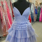 Multi-Tiered V-Neck Backless A-Line Short Party Dress,A-line Homecoming Dress Y2350