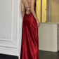 Elegant Burguny Spaghetti Straps Long Prom Dress Backless Evening Dress Y7748