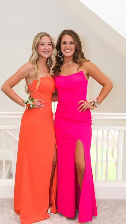 Elegant Orange Long Prom Dress with Split ,Hot Pink Evening Dress Y202 Simplepromdress Elegant Orange Long Prom Dress with Split ,Hot Pink Evening Dress Y202 Simplepromdress