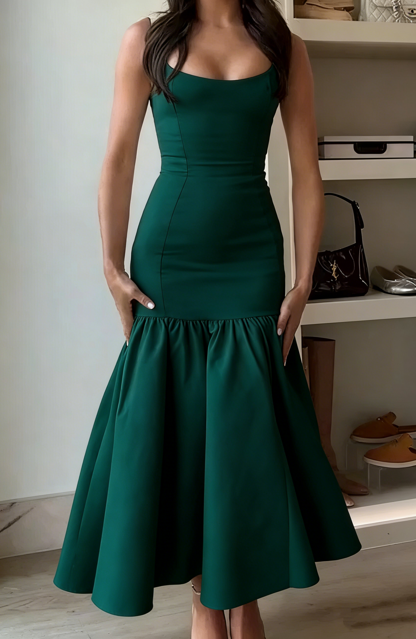 Pretty Ivory Mermaid Party Dress Long Satin Prom Evening Dress Y8014