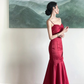 Elegant Burgundy Spaghetti Straps Mermaid Prom Dress,Trendy Dress Y4797