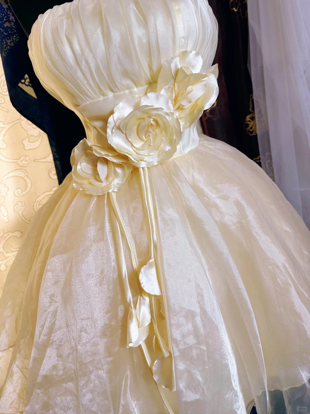 Sweet Light Champagne Strapless Organza 3D Floral A Line Short 17th Birthday Outfits Homecoming Dress SP2193