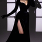 Winter Velvet Slit Evening Dresses Gloves Sleeve Fashion Gown Club Party Dress for Women Y4628