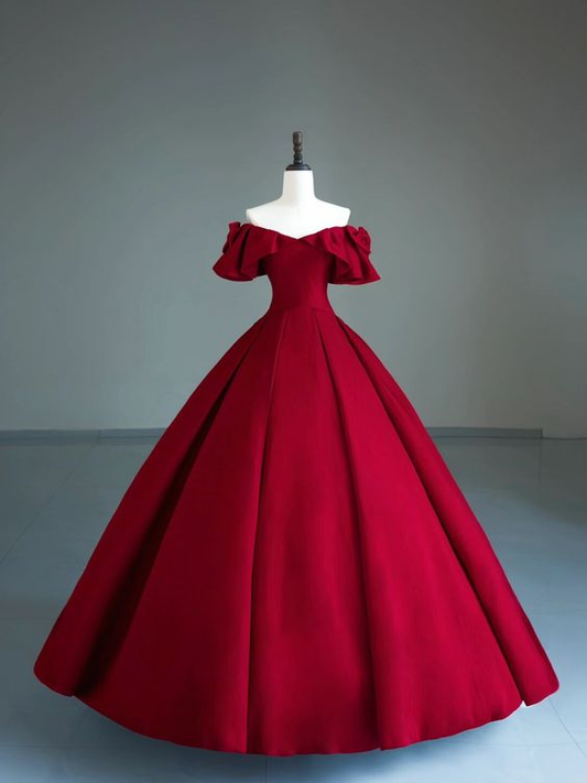 Dark Red Off The Shoulder Ball Gown,Sweet 15 Dress Y6962