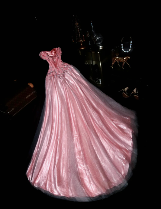 Pretty Pink Tulle Satin Appliques Mermaid Long Party Dress Prom Gown ,Strapless Wedding Guest Dress SP1417