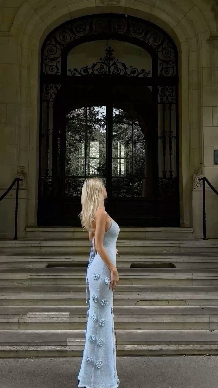 Pretty Halter Blue Mermaid Prom Dress Formal Party Dress With 3D Flowers SP639