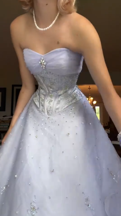 Sweet Strapless Lilac Tulle Sequin Ball Gown Formal Quinceanera Dress SP652