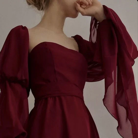 Beautiful Burgundy Vintage Romantic A-line Prom Dress Evening Dress Y2938
