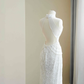 Classy White  Sequins Pearls Chain Sheath Long Prom Dress Evening Dress Y8670