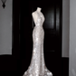 Sexy V Neck Silver Sequins Backless Mermaid Prom Dress Evening Dress  Y8680