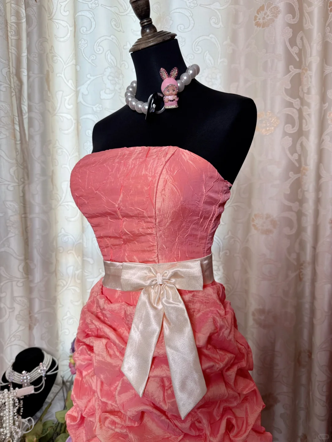 Vintage Strapless Peach Pink Satin Pleated Short Homecoming Dress 20th Birthday Outfits SP84