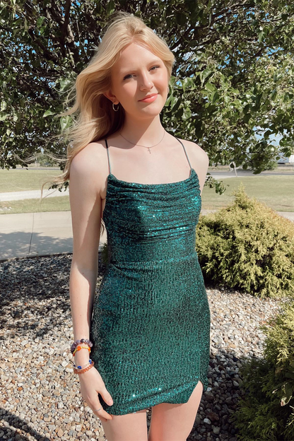 Straps Dark Green Cowl Neck Tight Mini Dress,Dark Green Homecoming Dre Simplepromdress Straps Dark Green Cowl Neck Tight Mini Dress,Dark Green Homecoming Dre Simplepromdress