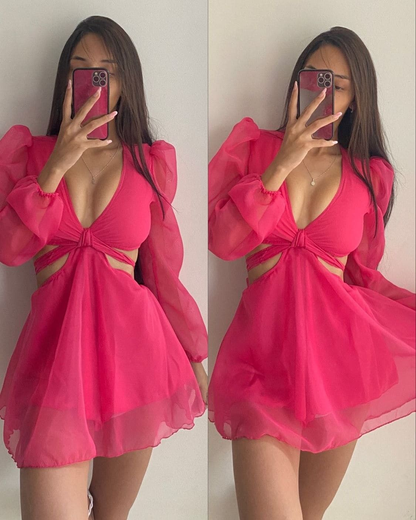 Plunge Neck Cut Out Waist A-Line Dress,Sexy Homecoming Dress Y2135