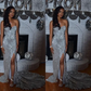 Mermaid Sweetheart Sweep Train Silver Sequined Prom Dress with Split Y1371