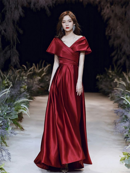 A-line Evening Dress V-neck Prom Gown Short Cap-sleeve Party Robe Long Simplepromdress A-line Evening Dress V-neck Prom Gown Short Cap-sleeve Party Robe Long Simplepromdress