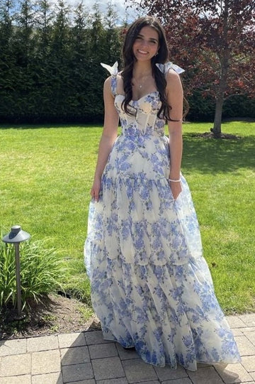 A-line Blue Floral Print Long Prom Dress,Blue Evening Dress Y2560 Simplepromdress A-line Blue Floral Print Long Prom Dress,Blue Evening Dress Y2560 Simplepromdress