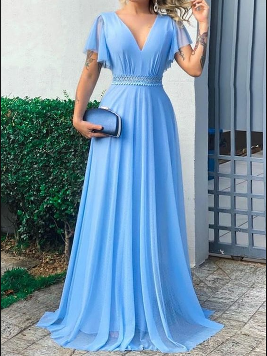 Charming Blue A-line Prom Dress,Blue Evening Dress Y5775