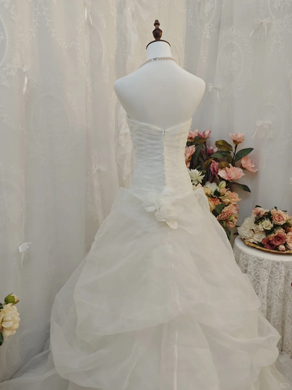 Pretty Ball Gown White Tulle Pleated Long Wedding Dress SP2258